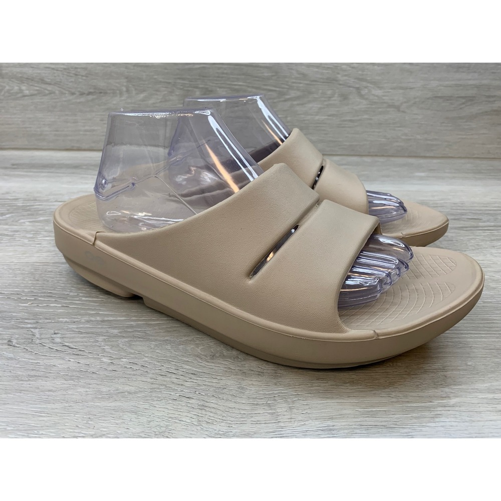 OOFOS OOahh Slide Sandals Latte Tan Recovery Shoes 10 EU 43